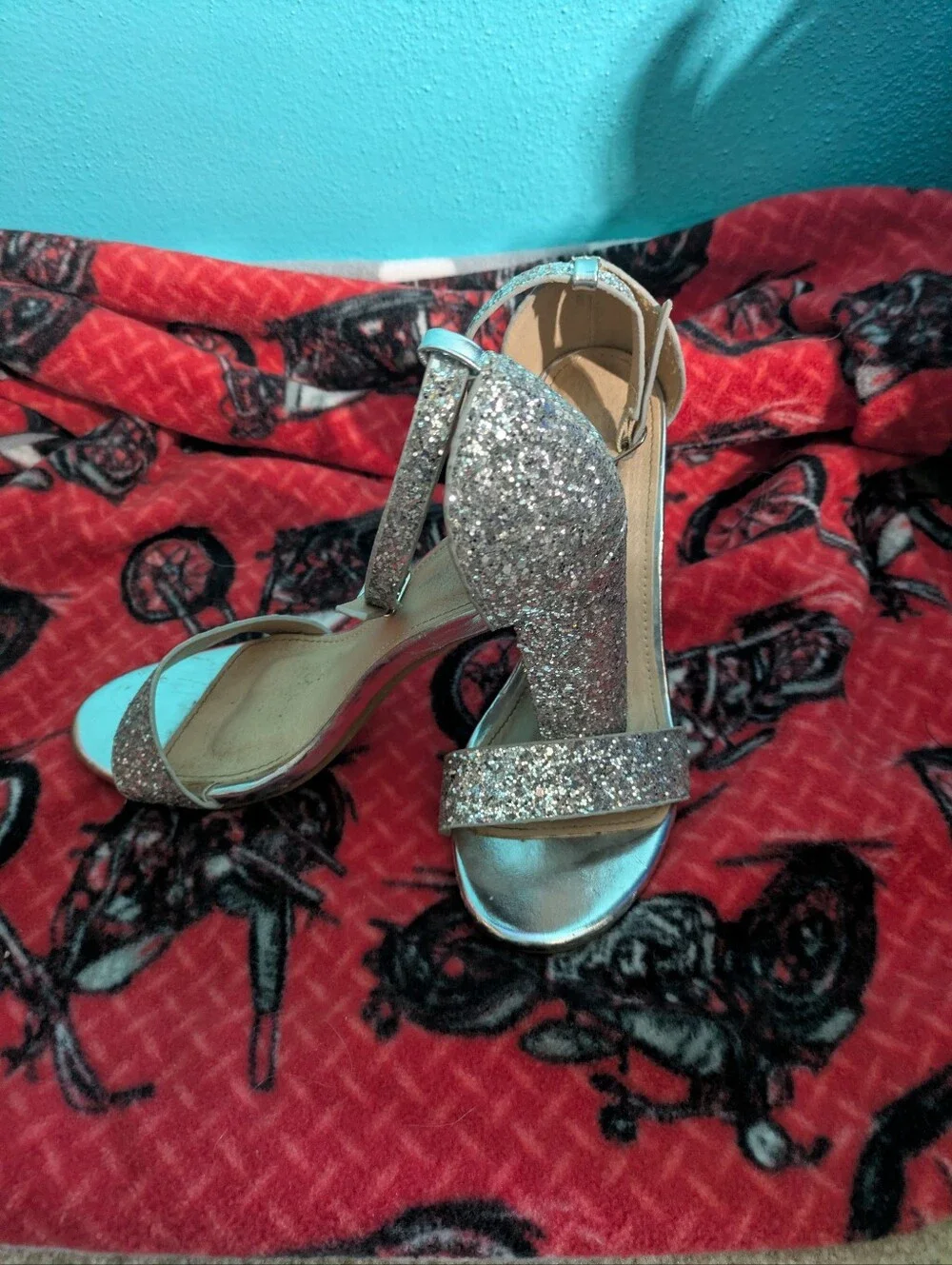 J. Adams Silver Glitter Ankle Strap Heels - Prom/Night Out